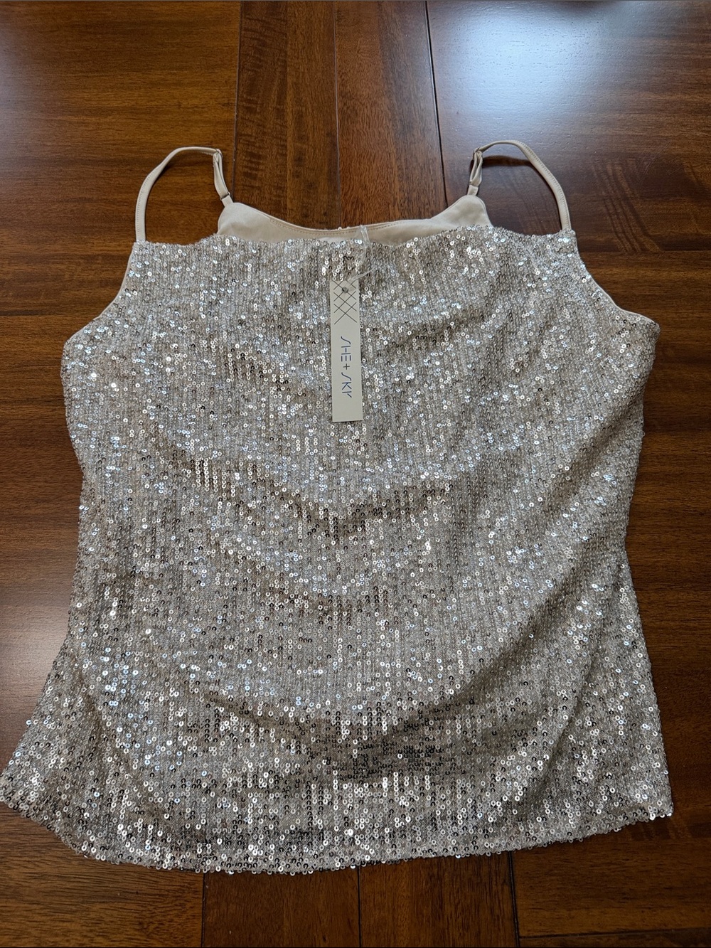 She + Sky Silver Sequin Cami Tank Top
